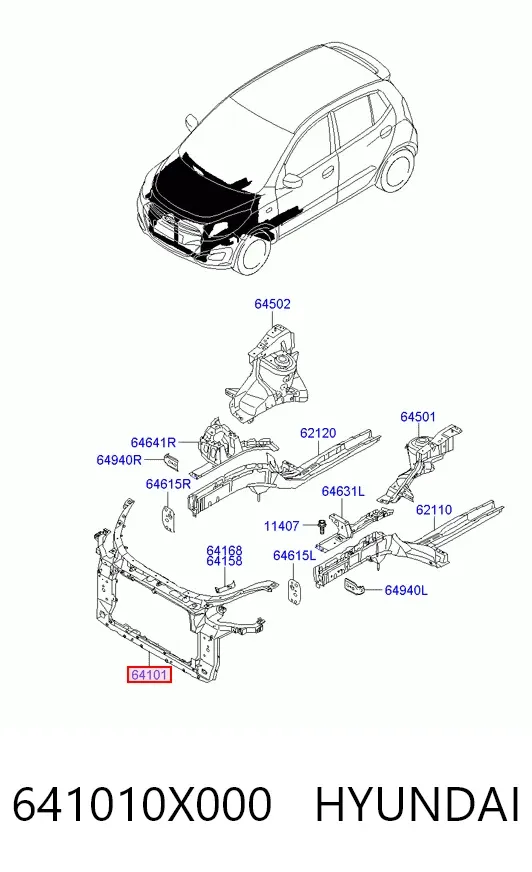 Рамка радіатора 641010X000 Hyundai/Kia