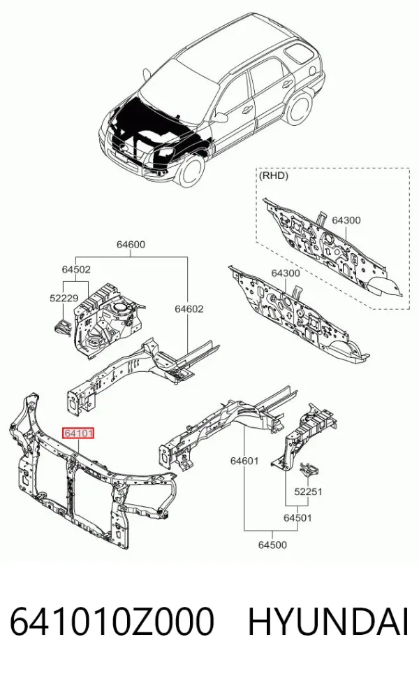 Рамка радіатора 641010Z000 Hyundai/Kia