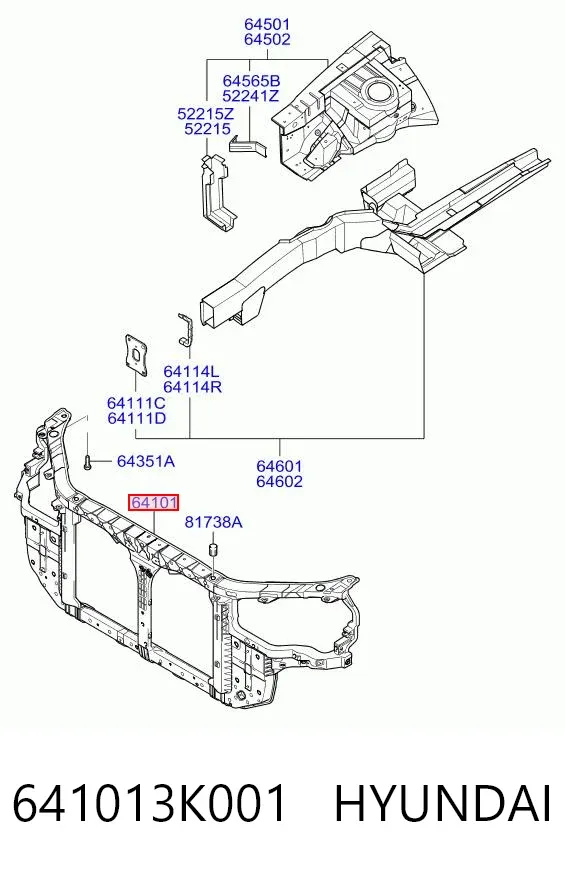 Рамка радіатора 641013K001 Hyundai/Kia