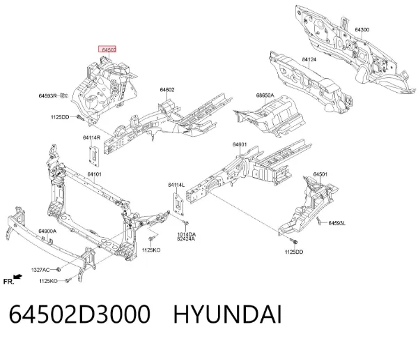 Панель бризковика (лонжерону) моторного відсіку, права 64502D3000 Hyundai/Kia