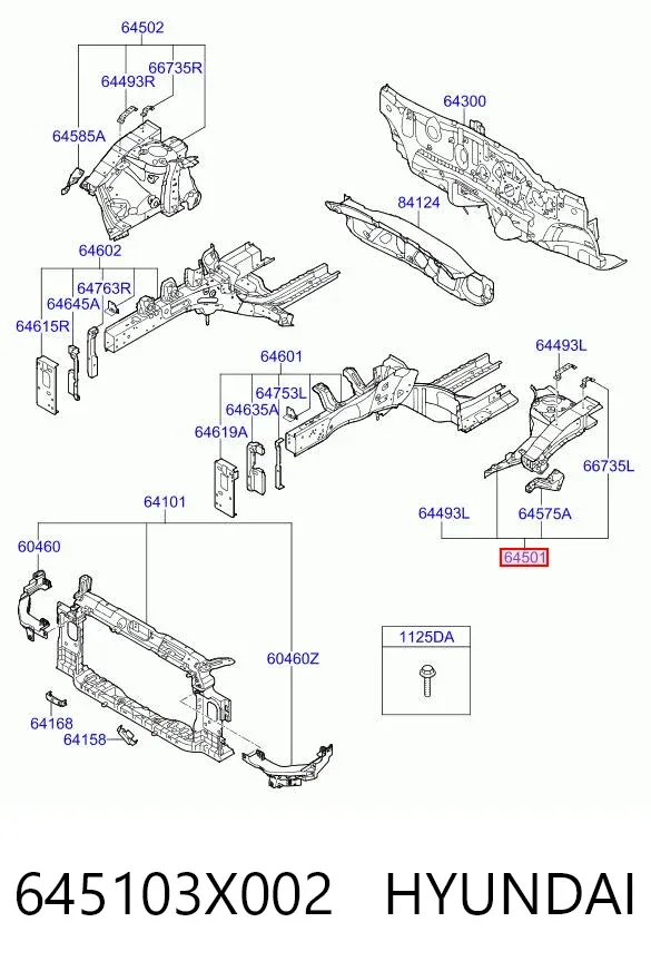 Панель бризковика (лонжерону) моторного відсіку, ліва 645103X002 Hyundai/Kia