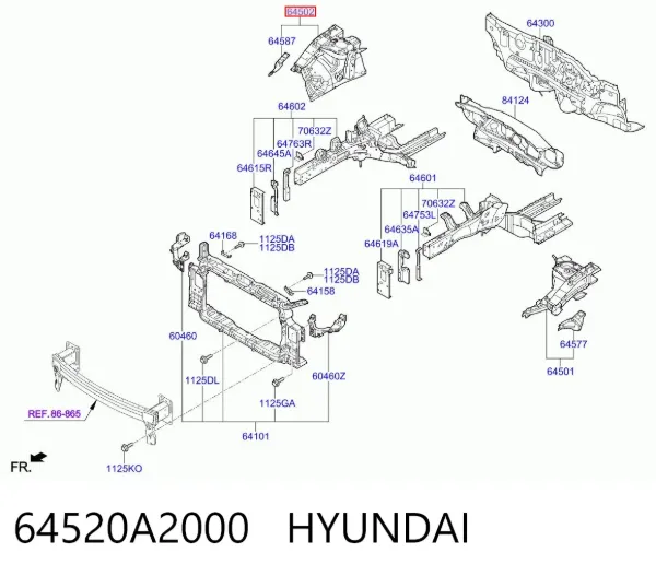Панель бризковика (лонжерону) моторного відсіку, права 64520A2000 Hyundai/Kia
