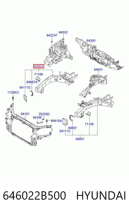 Лонжерон рами передній правий 646022B500 Hyundai/Kia