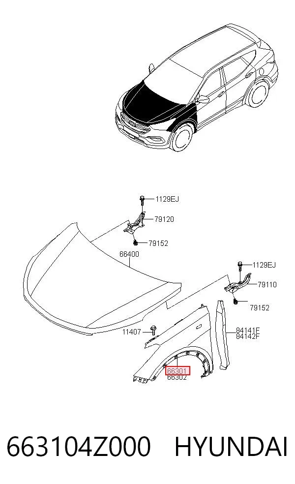 Крило переднє ліве 663104Z000 Hyundai/Kia