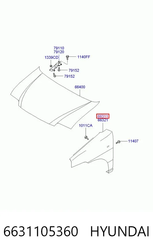 Крило переднє ліве 6631105360 Hyundai/Kia