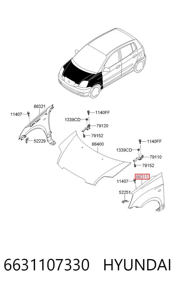 Крило переднє ліве 6631107330 Hyundai/Kia