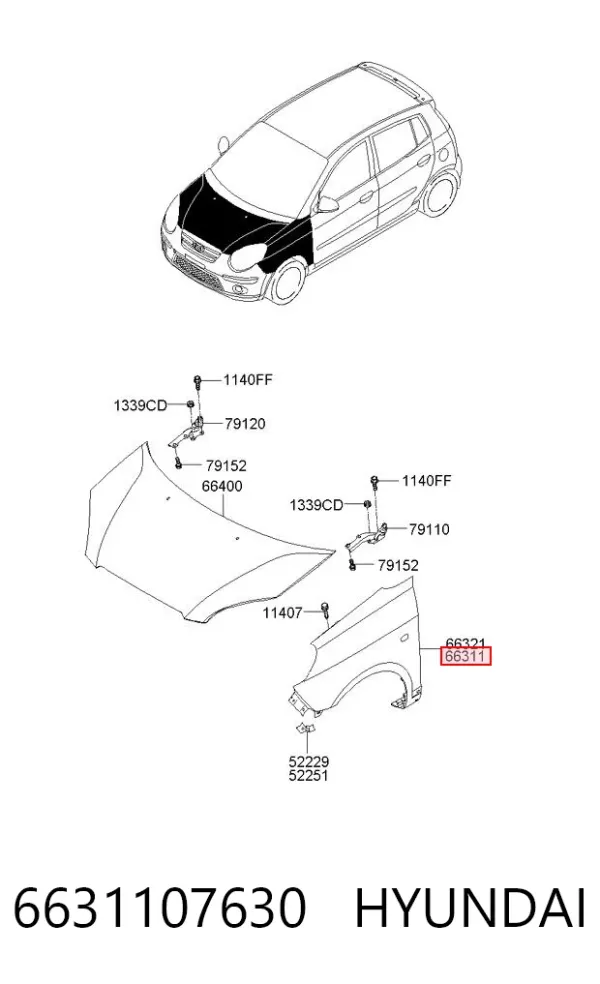 Крило переднє ліве 6631107630 Hyundai/Kia