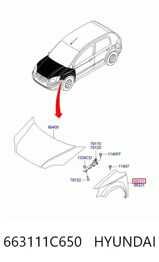 Крило переднє ліве 663111C650 Hyundai/Kia