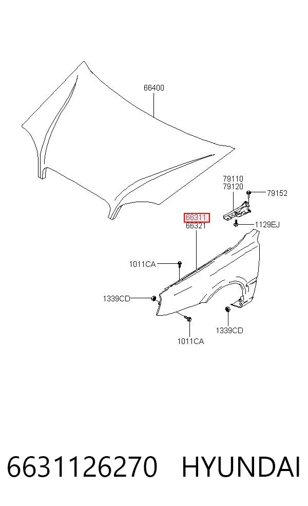 Крило переднє ліве 6631126270 Hyundai/Kia