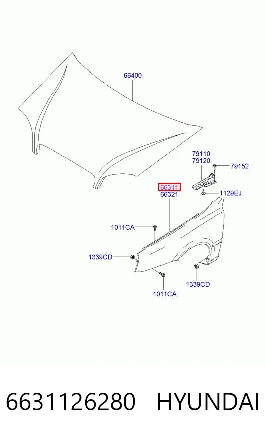 Крило переднє ліве 6631126280 Hyundai/Kia
