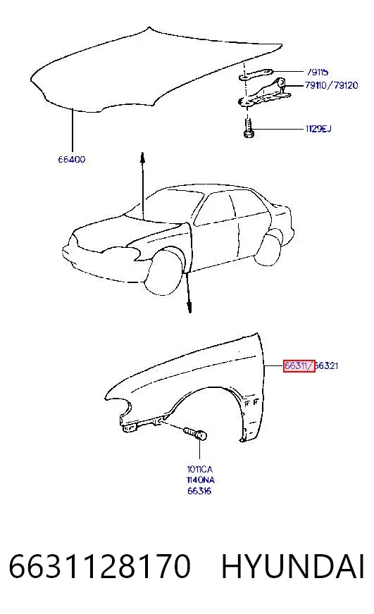Крило переднє ліве 6631128170 Hyundai/Kia