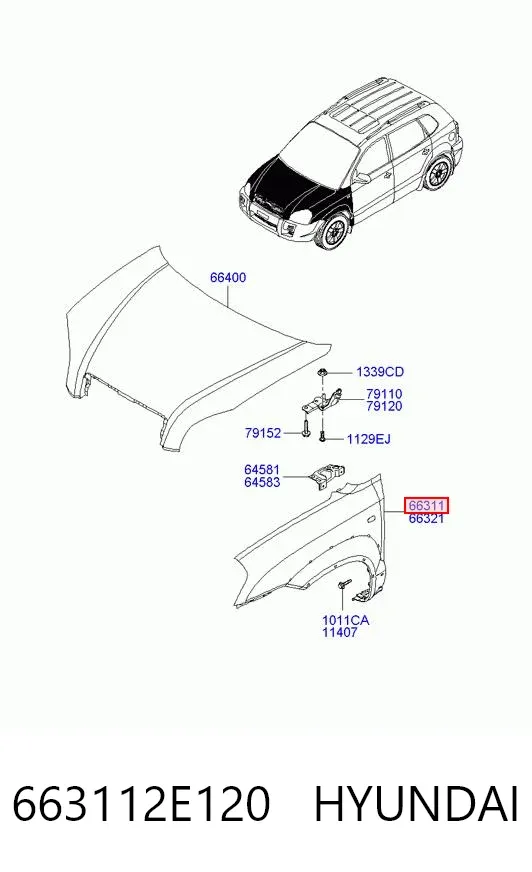 Крило переднє ліве 663112E120 Hyundai/Kia