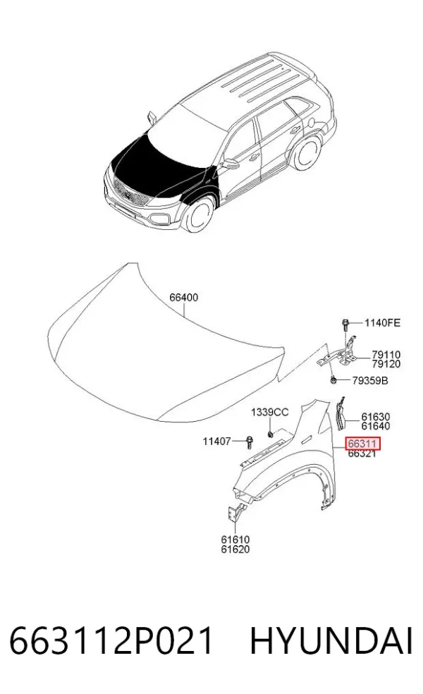 Крило переднє ліве 663112P021 Hyundai/Kia