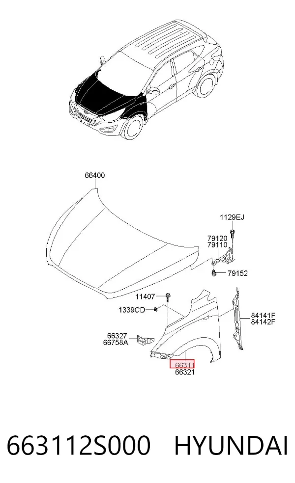 Крило переднє ліве 663112S000 Hyundai/Kia