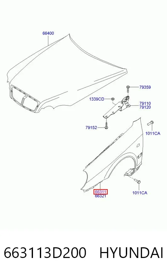 Крило переднє ліве 663113D200 Hyundai/Kia