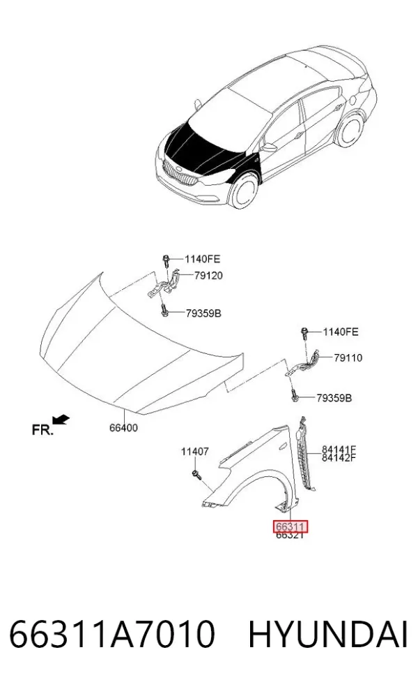 Крило переднє ліве 66311A7010 Hyundai/Kia