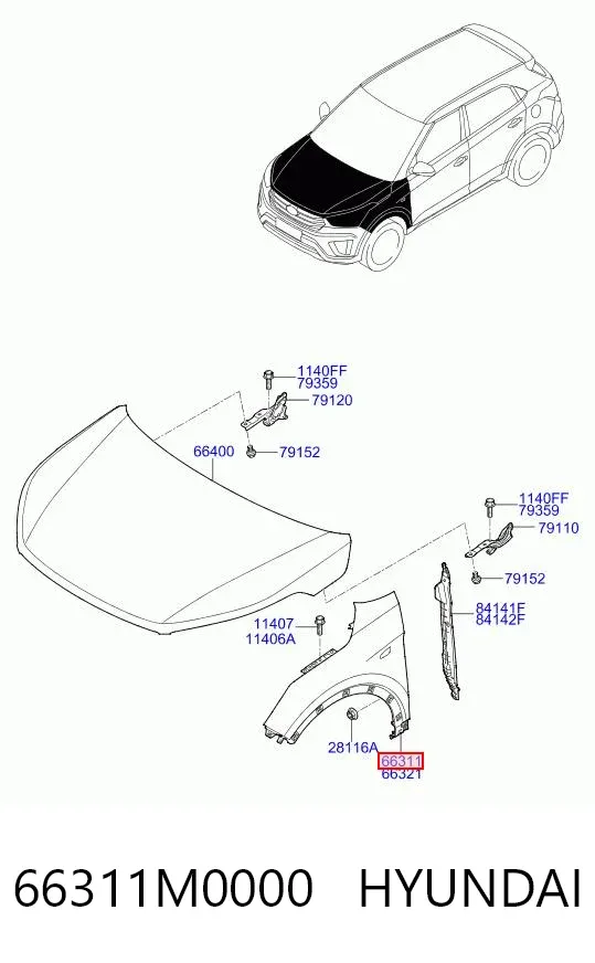 Крило переднє ліве 66311M0000 Hyundai/Kia