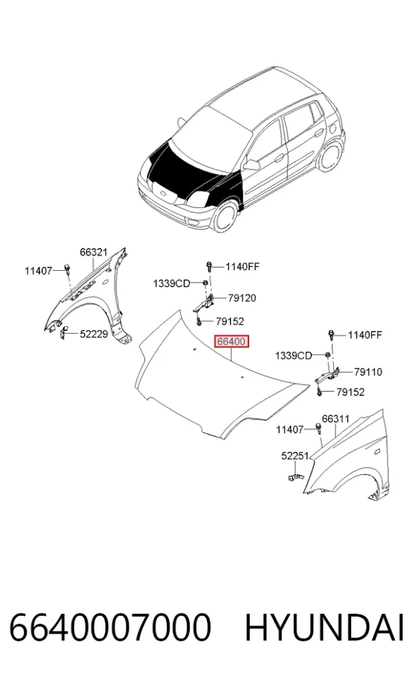 Капот 6640007000 Hyundai/Kia