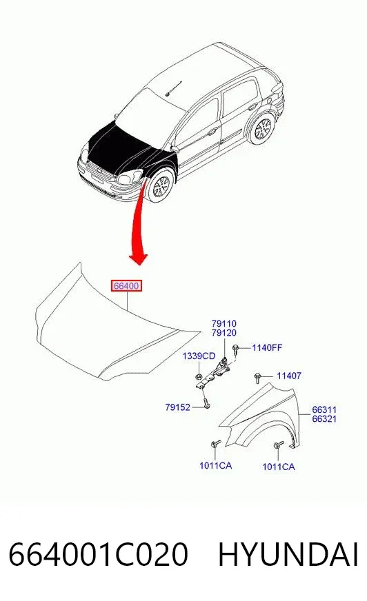 Капот 664001C020 Hyundai/Kia