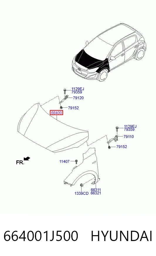 Капот 664001J500 Hyundai/Kia