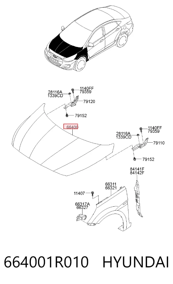 Капот 664001R010 Hyundai/Kia
