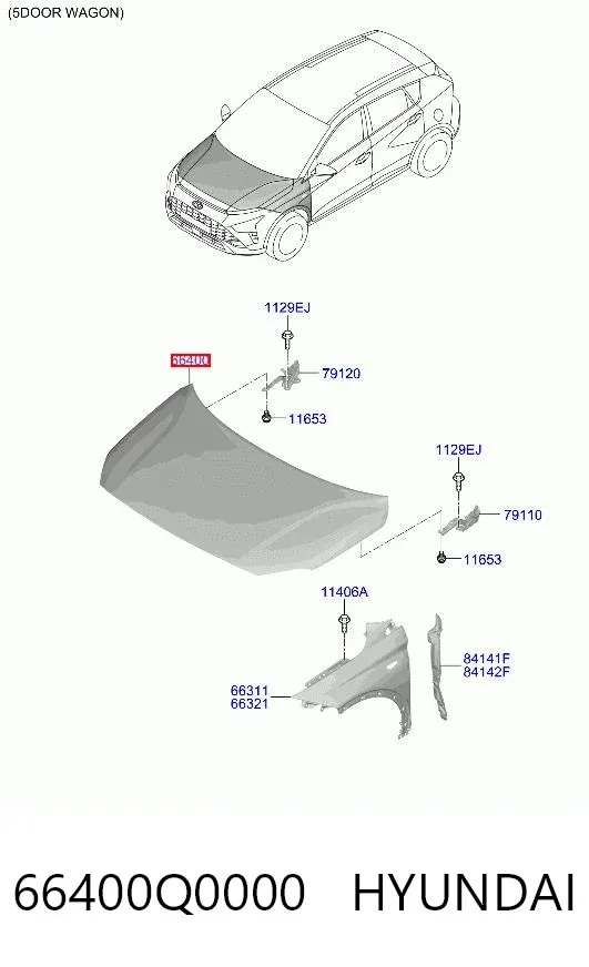 Капот 66400Q0000 Hyundai/Kia
