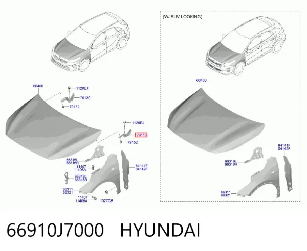 Петля капота, ліва 66910J7000 Hyundai/Kia