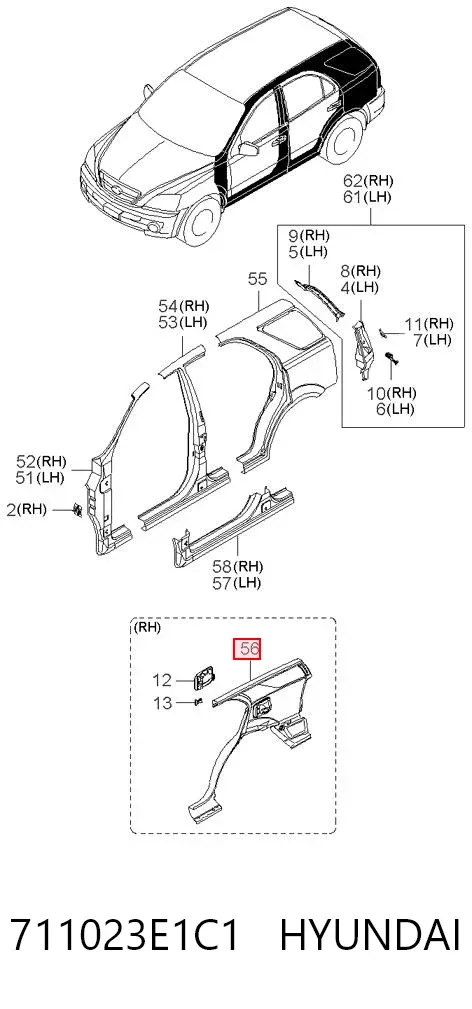 Крило заднє праве 711023E1C1 Hyundai/Kia