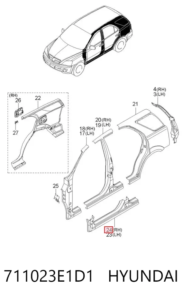 Поріг зовнішній правий 711023E1D1 Hyundai/Kia