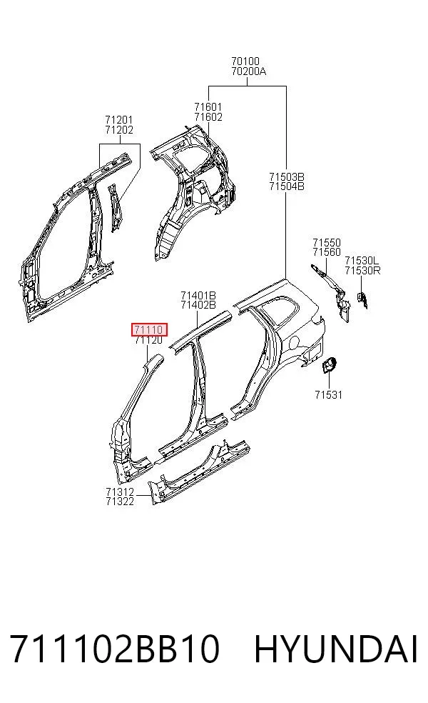 Стійка кузова передня, ліва 711102BB10 Hyundai/Kia