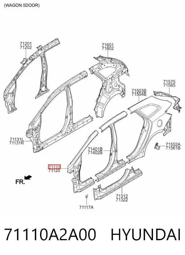Стійка кузова передня, ліва 71110A2A00 Hyundai/Kia