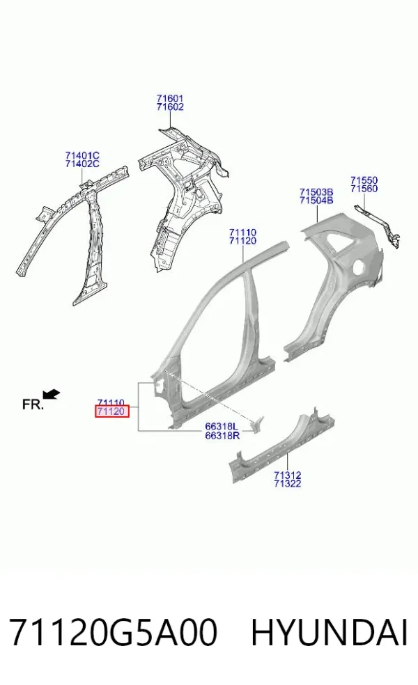 Стійка центральна, права 71120G5A00 Hyundai/Kia