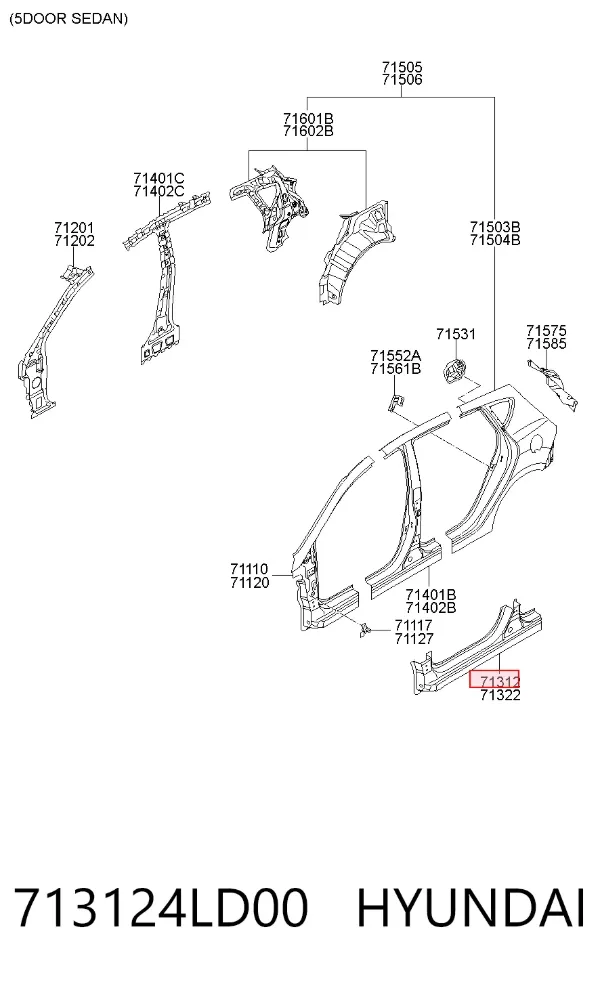 Поріг зовнішній лівий 713124LD00 Hyundai/Kia