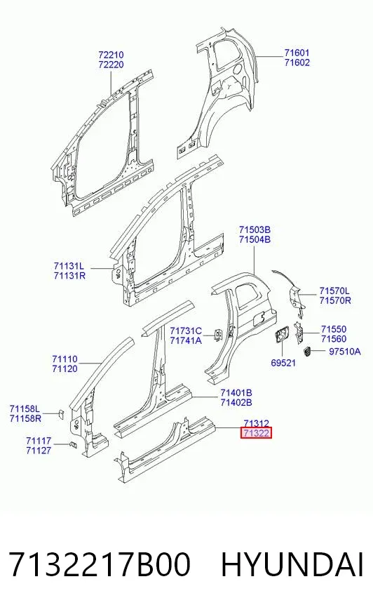 Поріг зовнішній правий 7132217B00 Hyundai/Kia