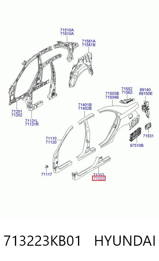 Поріг зовнішній правий 713223KB01 Hyundai/Kia