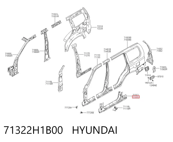 Поріг зовнішній правий 71322H1B00 Hyundai/Kia
