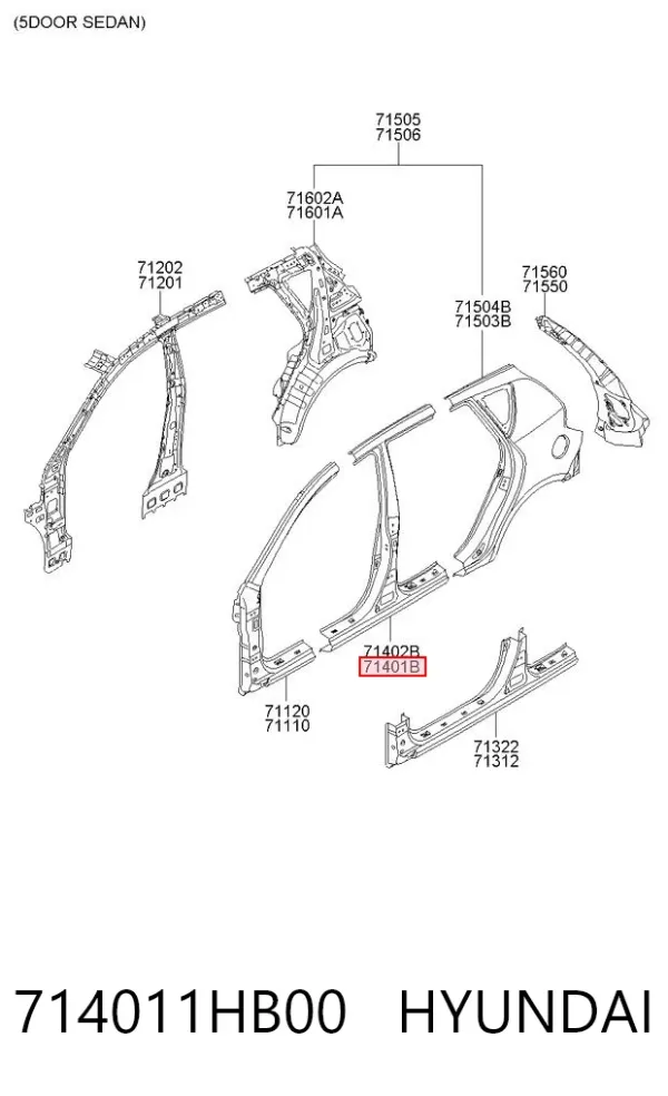 Стійка центральна, ліва 714011HB00 Hyundai/Kia