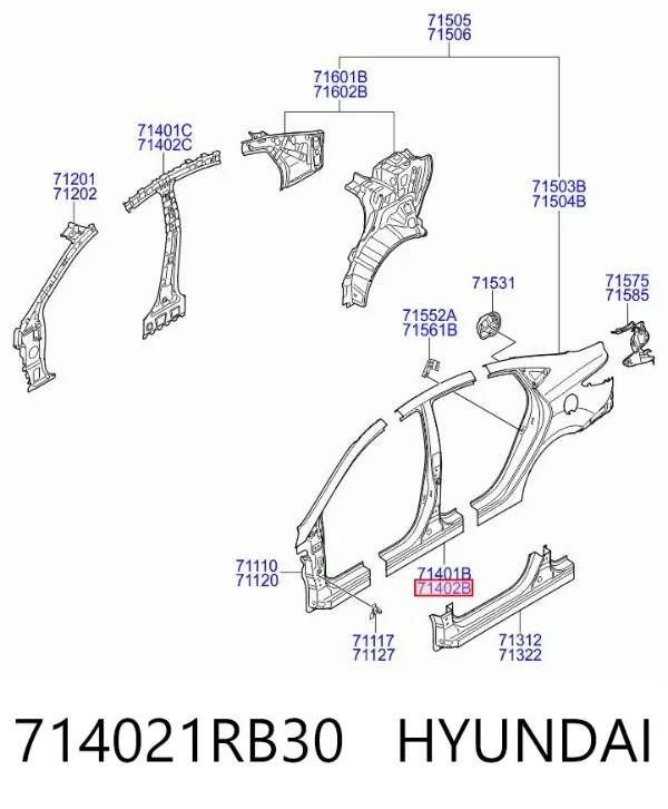 Стійка центральна, права 714021RB30 Hyundai/Kia