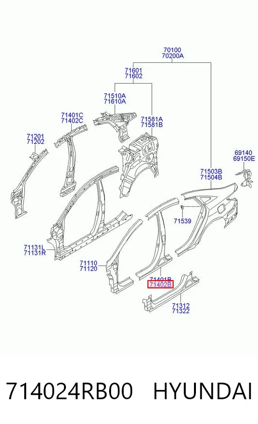 Стійка центральна, права 714024RB00 Hyundai/Kia