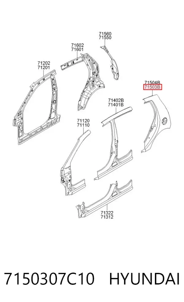 Крило заднє ліве 7150307C10 Hyundai/Kia