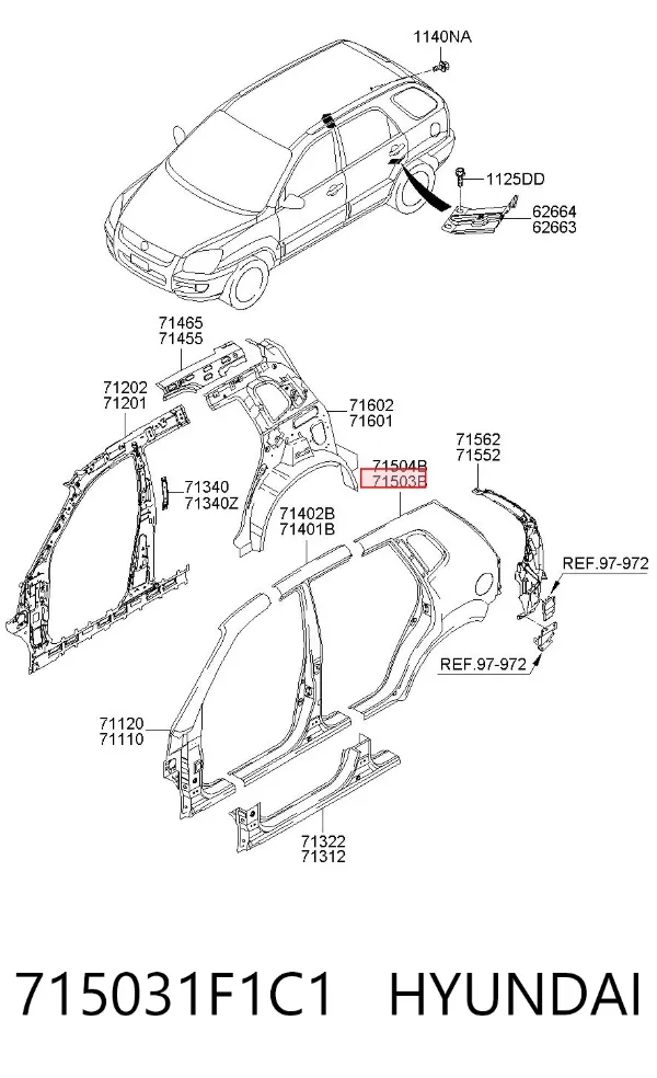 Крило заднє ліве 715031F1C1 Hyundai/Kia