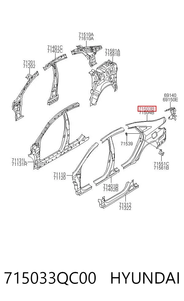 Крило заднє ліве 715033QC00 Hyundai/Kia