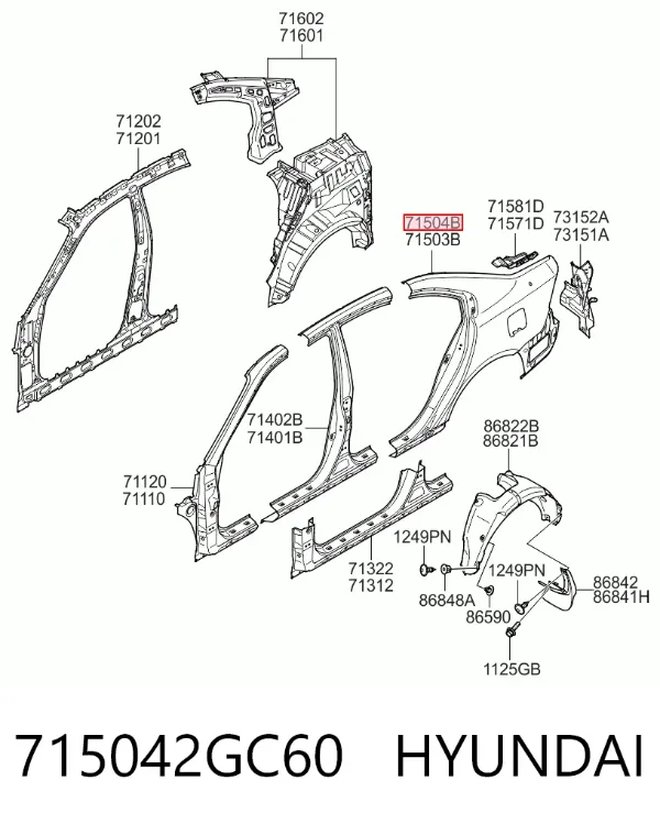Крило заднє праве 715042GC60 Hyundai/Kia