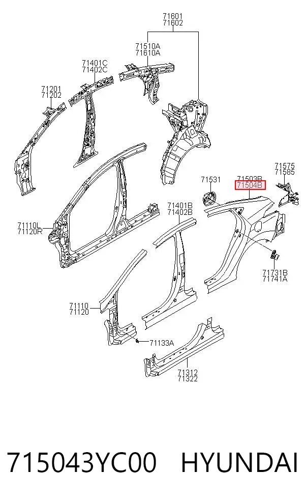 Крило заднє праве 715043YC00 Hyundai/Kia