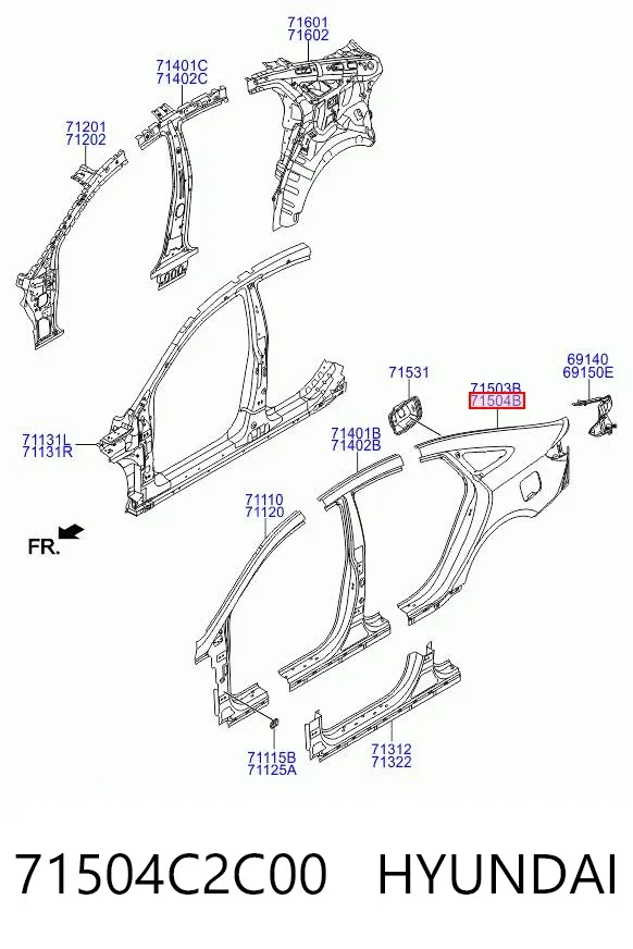 Крило заднє праве 71504C2C00 Hyundai/Kia
