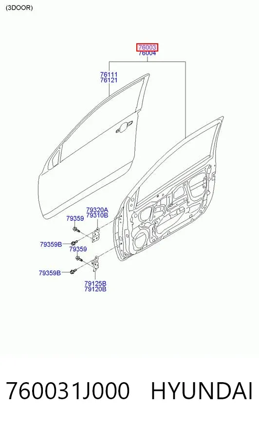 Двері передні ліві 760031J000 Hyundai/Kia