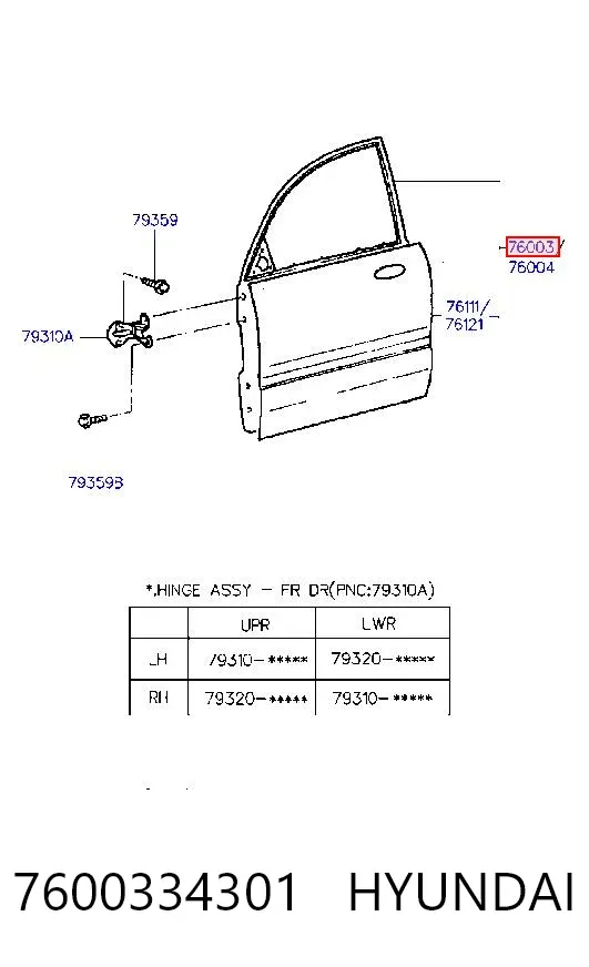Двері передні ліві 7600334301 Hyundai/Kia