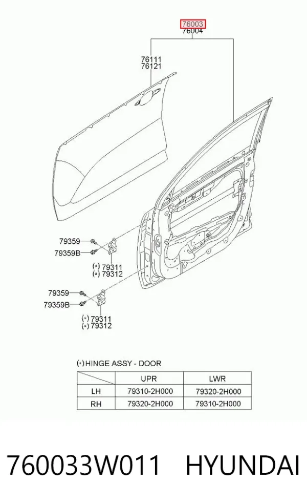 Двері передні ліві 760033W011 Hyundai/Kia
