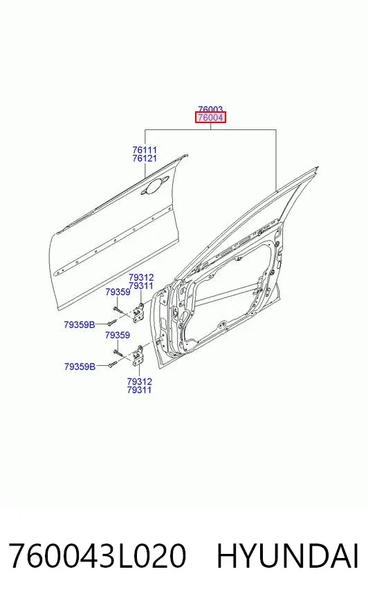 Двері праві передні 760043L020 Hyundai/Kia