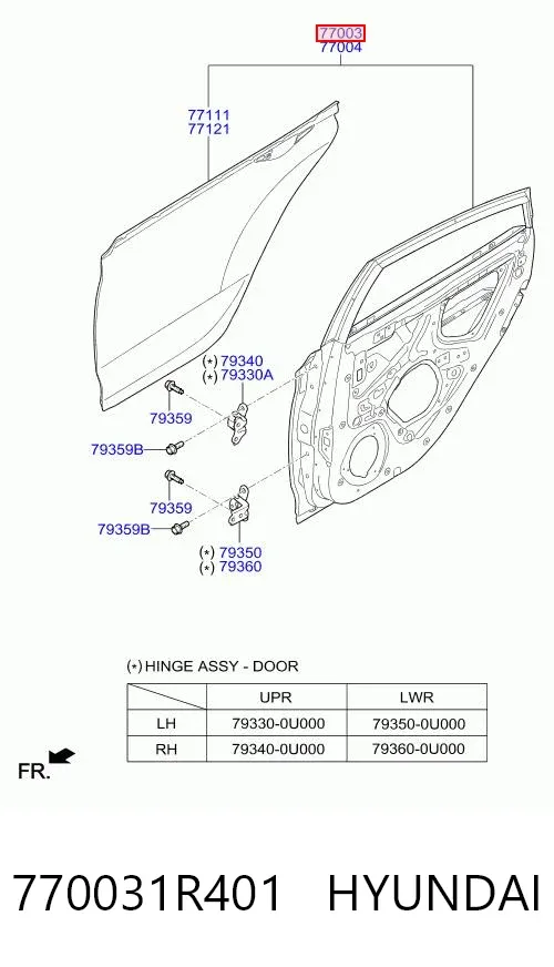 Двері задні, ліві 770031R401 Hyundai/Kia